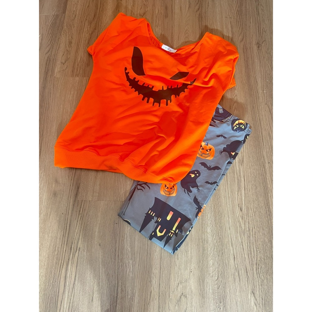Unbranded Halloween Outfit Medium Oversized Jack O Lantern Sweatshirt Leggings 6